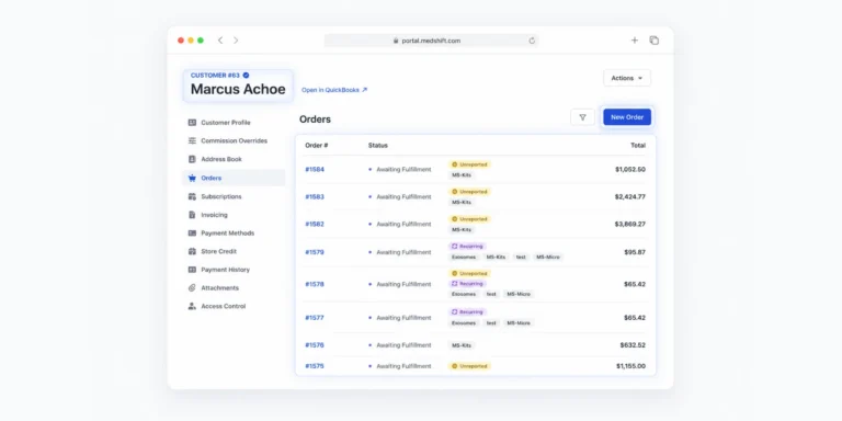 B2B customer portal dashboard showing account pricing, order history, and reorder