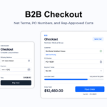 Comparison of a consumer checkout form and a B2B checkout form with net terms and purchase order fields