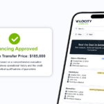 Velocity Lending mobile app showing an approved equipment financing application with transfer price details
